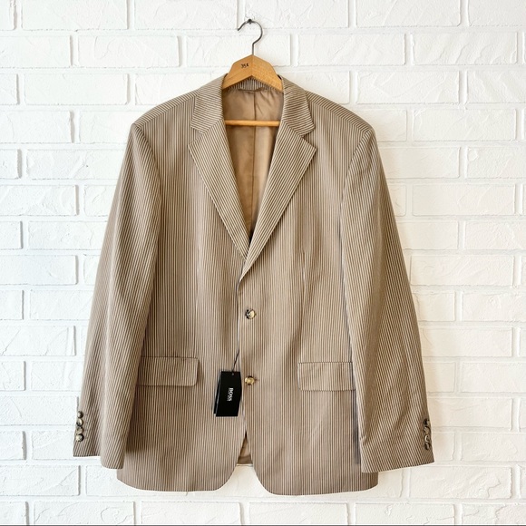 SOLD NWT vintage BOSS Hugo Boss cotton silk brown pinstripe oversized blazer XL - Picture 2 of 13